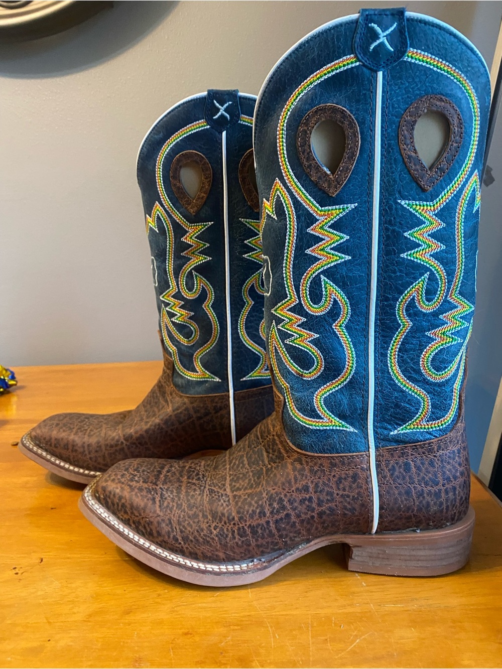 Twisted X 14” Ruff Stock Leather, Square Toed Teal Shaft Western Cowboy Boots